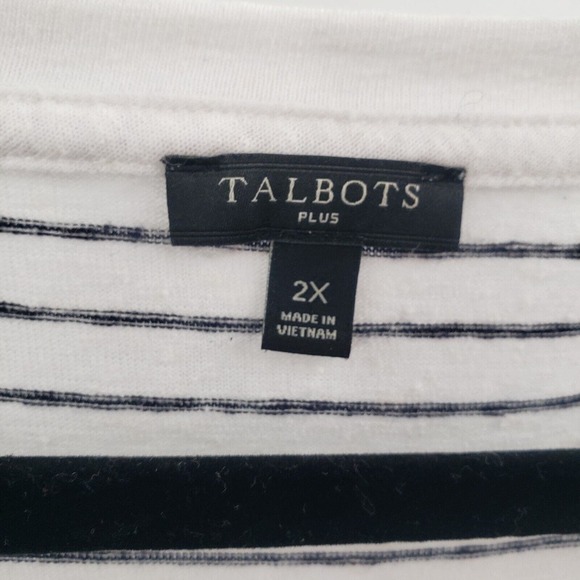 Talbots Striped Short Sleeve T Shirt Womens 2x Nautical Button Accent Scoop Neck - Picture 4 of 12